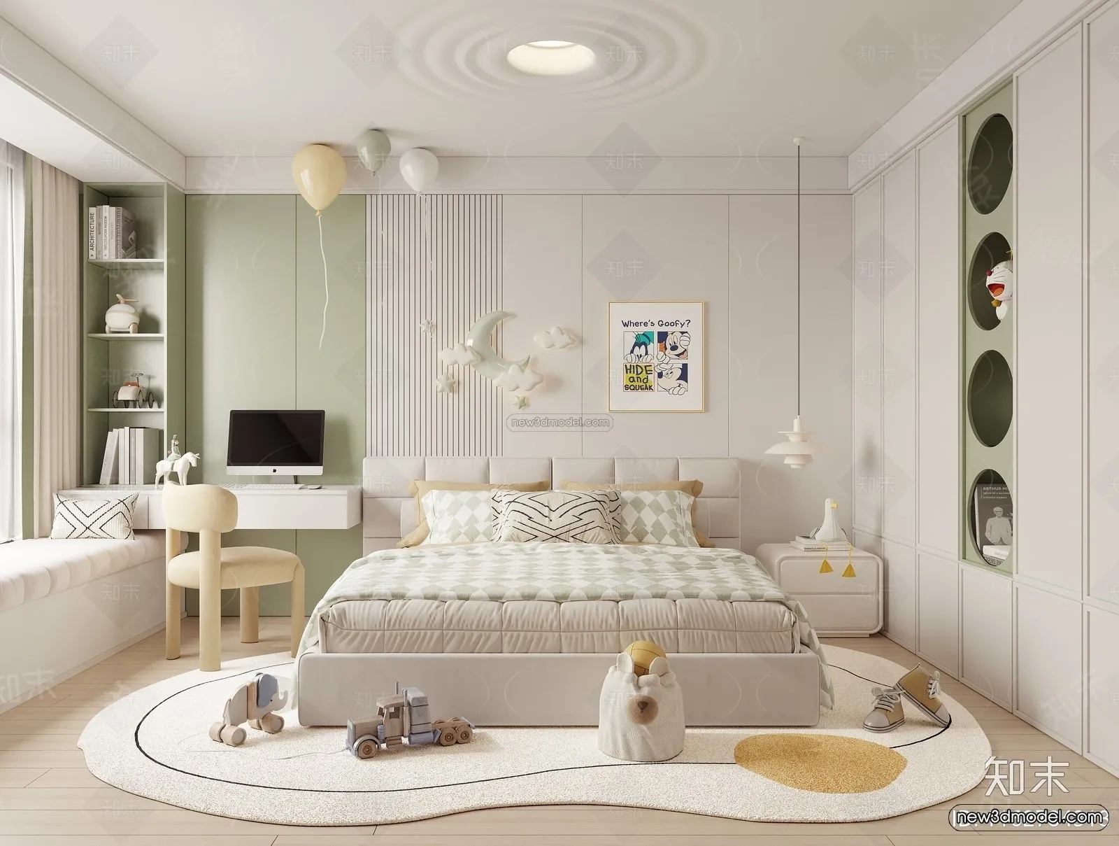 Modern Style Interior 3D Blocks and 3D Models – Bedroom 3D Scene – 462 – CORONA