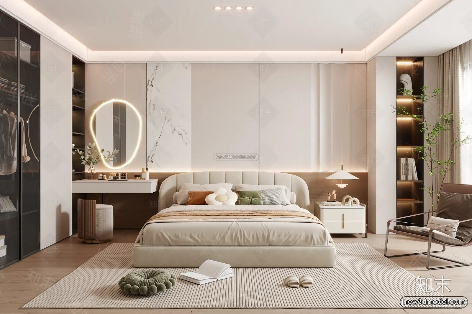 Modern Style Interior 3D Blocks and 3D Models – Bedroom 3D Scene – 475 – CORONA