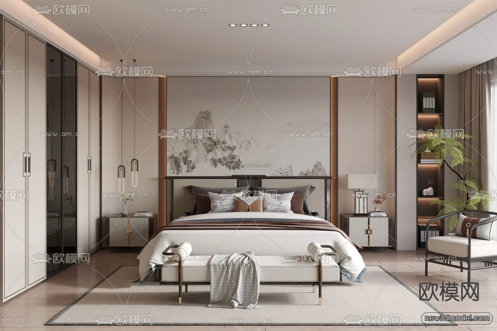Modern Style Interior 3D Blocks and 3D Models – Bedroom 3D Scene – 477 – CORONA