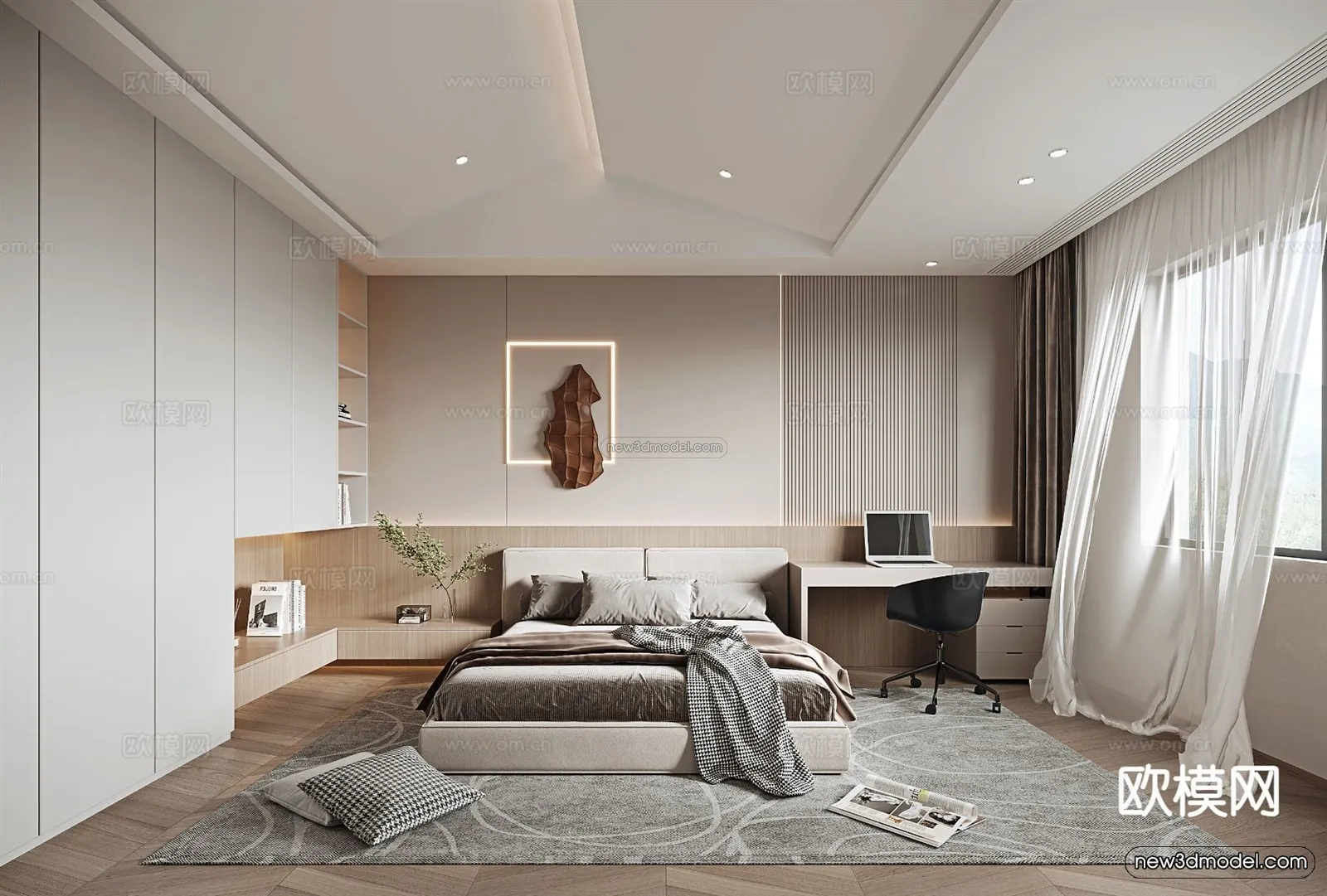 Modern Style Interior 3D Blocks and 3D Models – Bedroom 3D Scene – 485 – CORONA