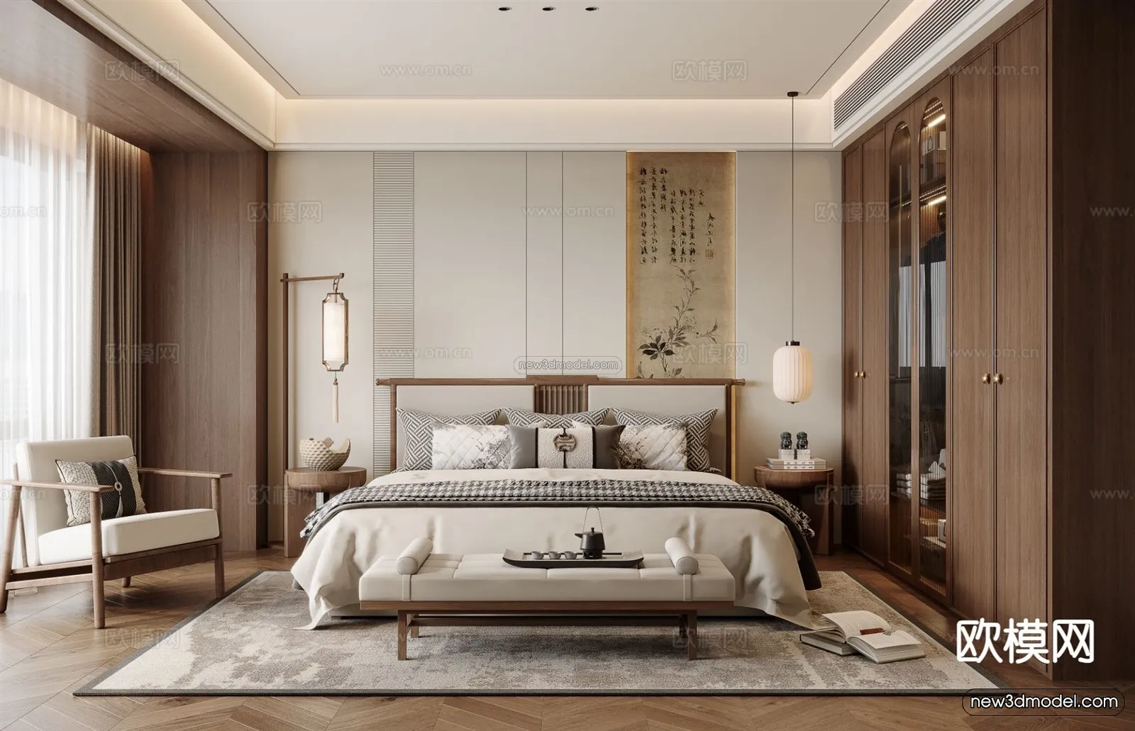 Modern Style Interior 3D Blocks and 3D Models – Bedroom 3D Scene – 512 – CORONA