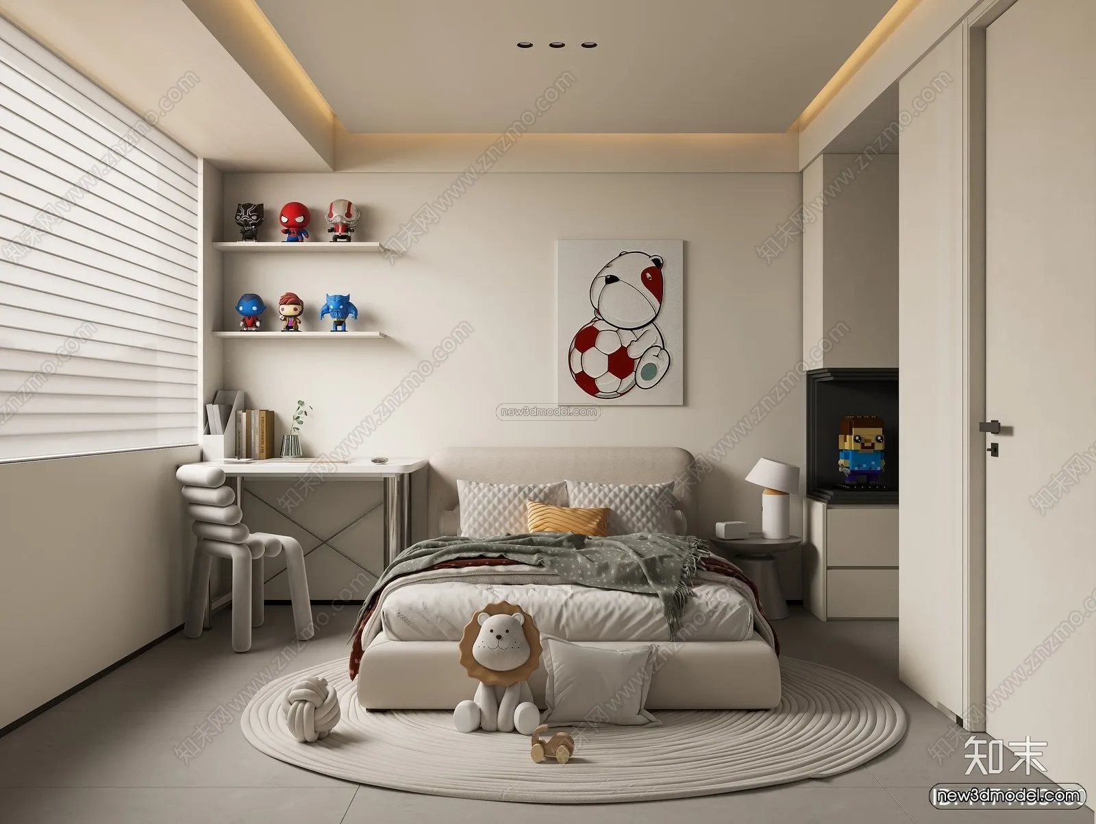 Modern Style Interior 3D Blocks and 3D Models – Bedroom 3D Scene – 523 – CORONA