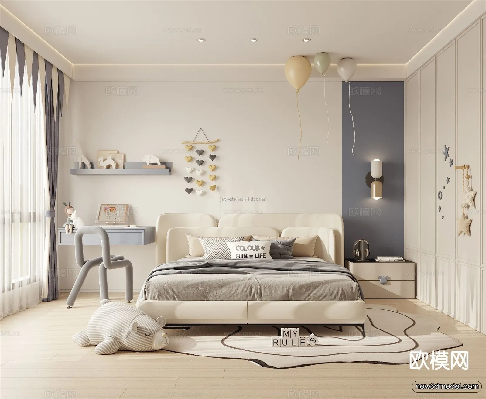 Modern Style Interior 3D Blocks and 3D Models – Bedroom 3D Scene – 529 – CORONA