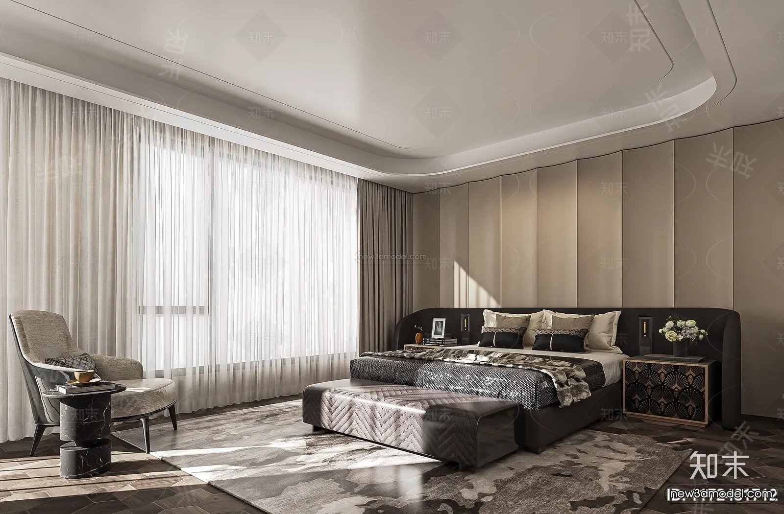 Modern Style Interior 3D Blocks and 3D Models – Bedroom 3D Scene – 552 – CORONA