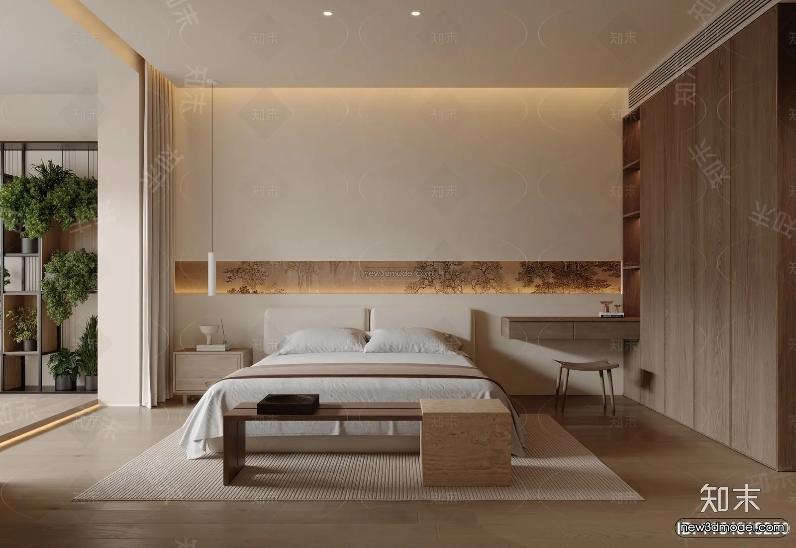 Modern Style Interior 3D Blocks and 3D Models – Bedroom 3D Scene – 578 – CORONA