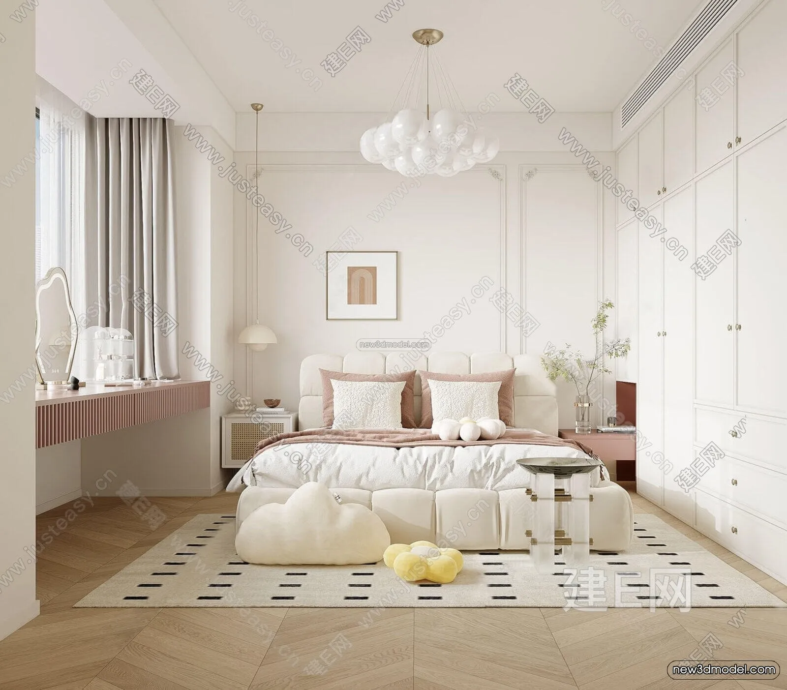 Modern Style Interior 3D Blocks and 3D Models – Bedroom 3D Scene – 585 – CORONA