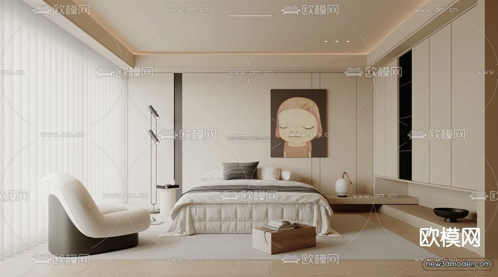 Modern Style Interior 3D Blocks and 3D Models – Bedroom 3D Scene – 588 – CORONA