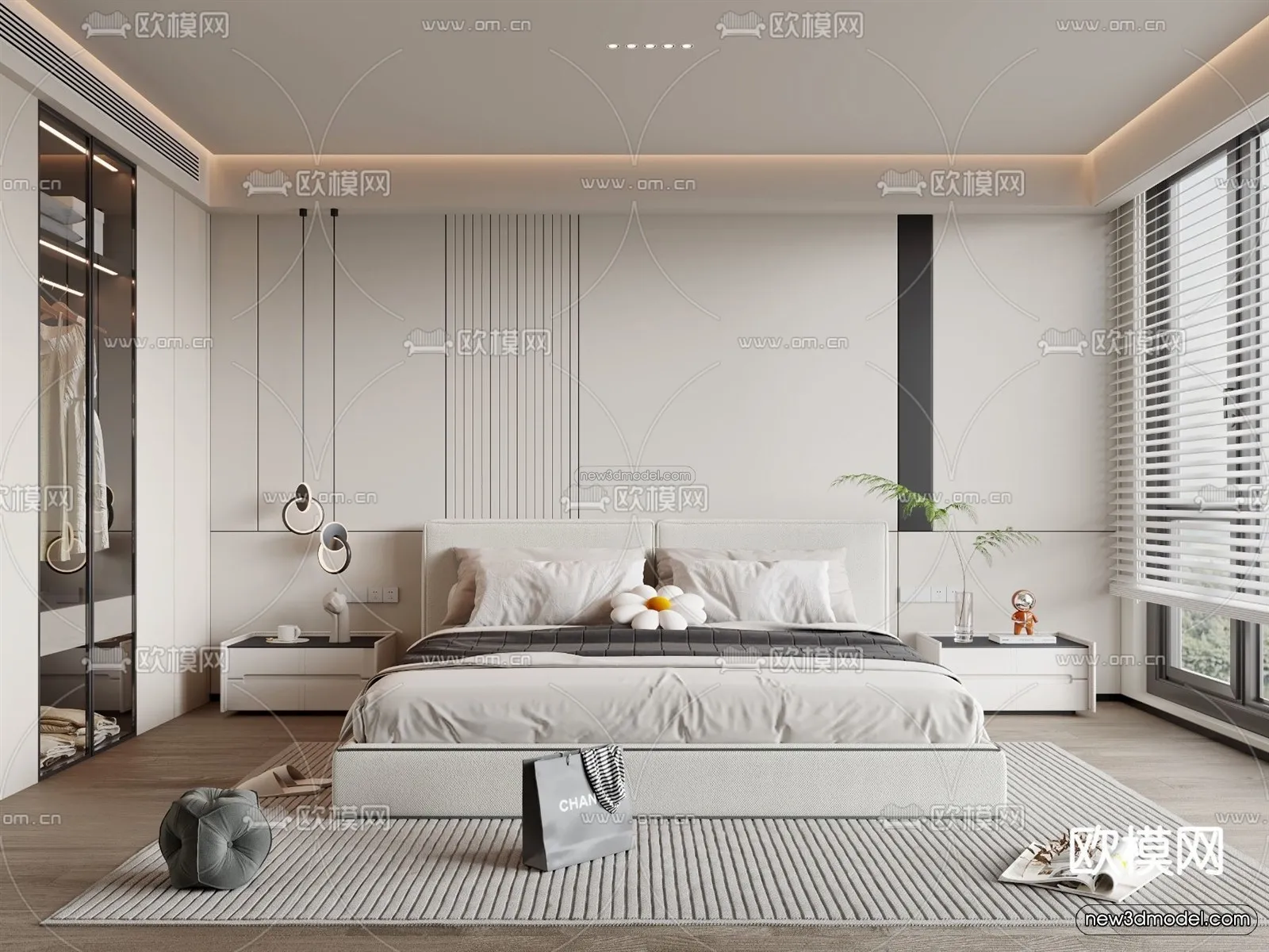 Modern Style Interior 3D Blocks and 3D Models – Bedroom 3D Scene – 589 – CORONA