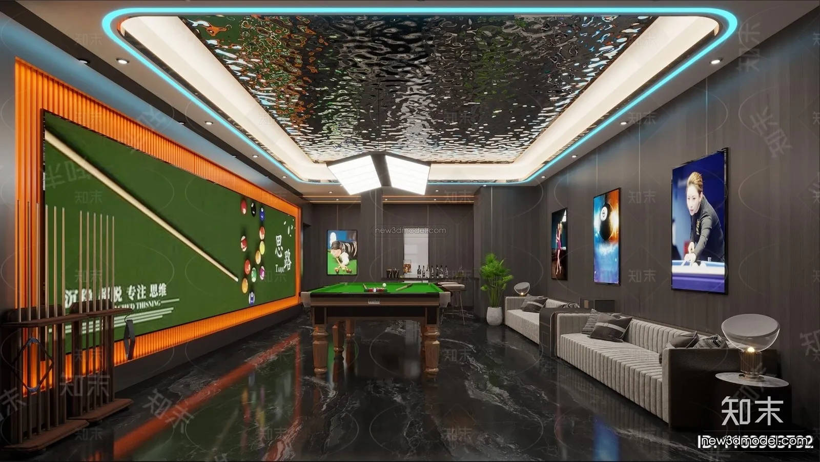 Modern Style Interior 3D Blocks and 3D Models – Billard 3D Scene – 776 – CORONA