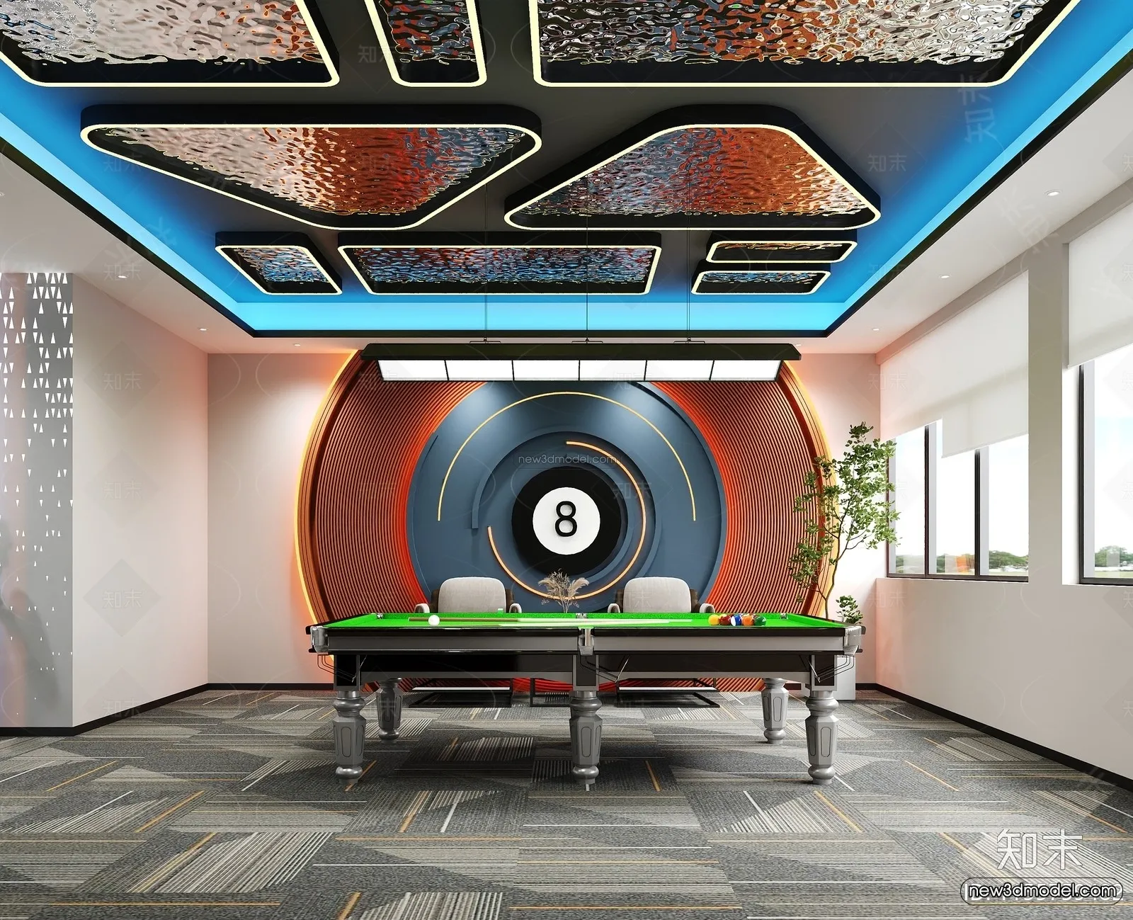 Modern Style Interior 3D Blocks and 3D Models – Billard 3D Scene – 784 – CORONA