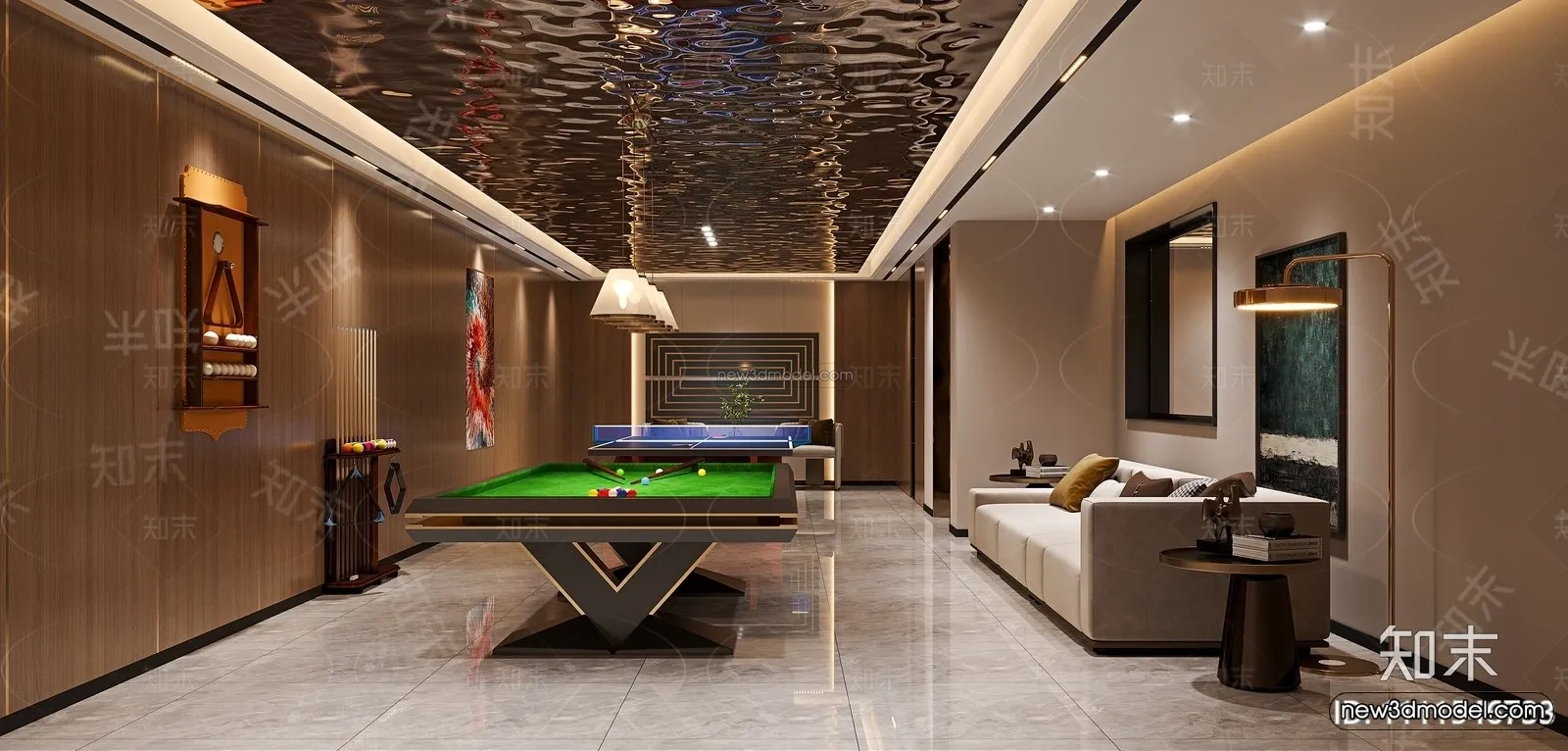 Modern Style Interior 3D Blocks and 3D Models – Billard 3D Scene – 785 – CORONA