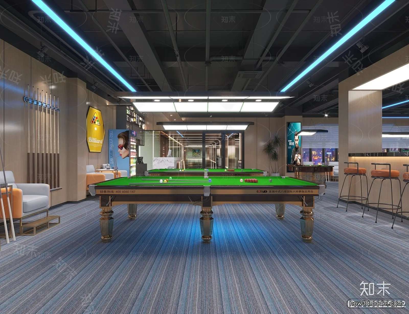Modern Style Interior 3D Blocks and 3D Models – Billard 3D Scene – 786 – CORONA
