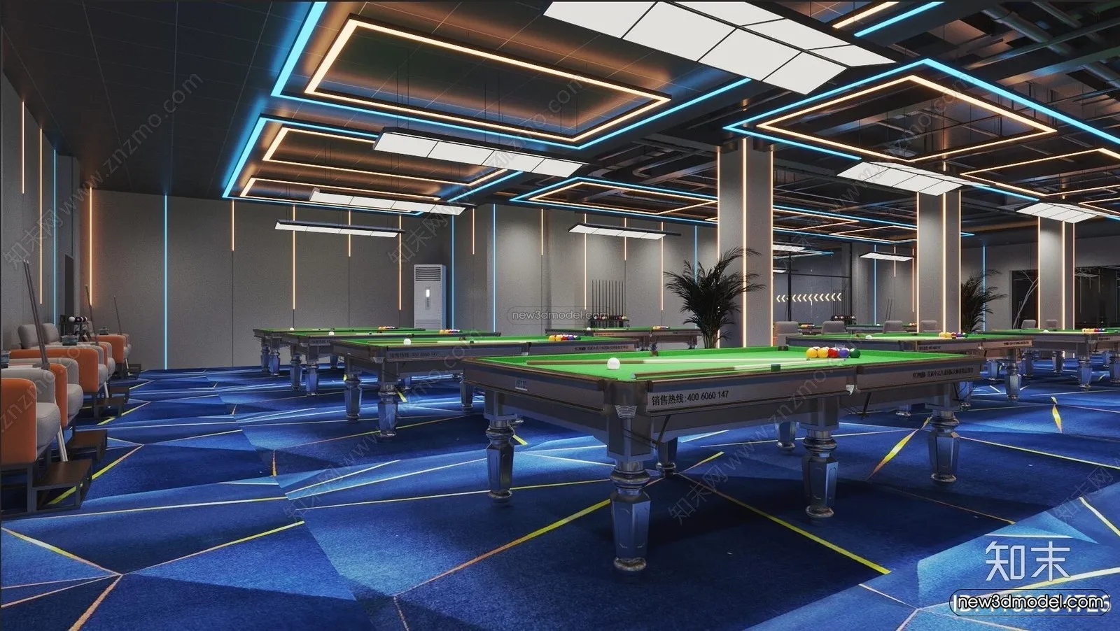 Modern Style Interior 3D Blocks and 3D Models – Billard 3D Scene – 793 – CORONA