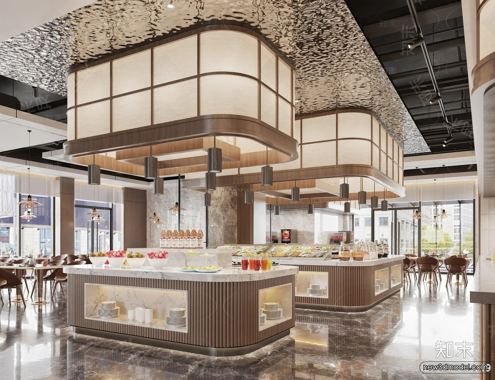 Modern Style Interior 3D Blocks and 3D Models – Buffet Restaurant 3D Scene – 809 – CORONA