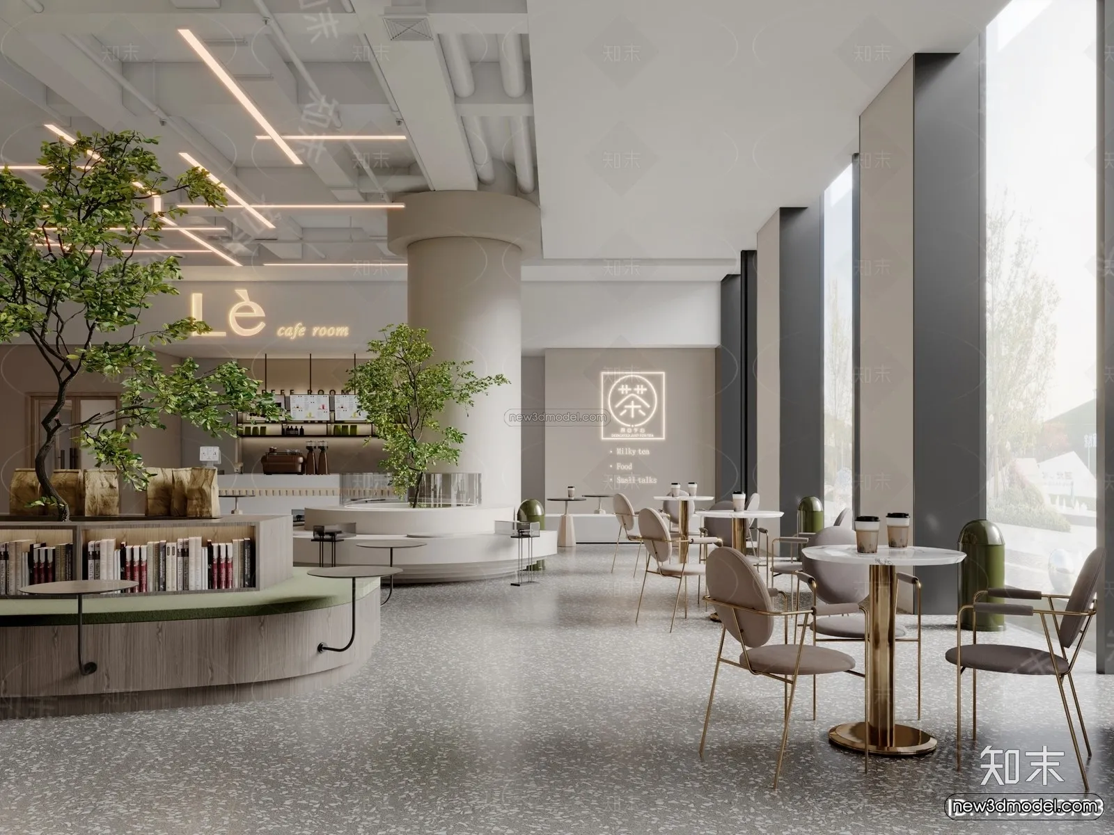 Modern Style Interior 3D Blocks and 3D Models – Coffee Shop 3D Scene – 812 – CORONA