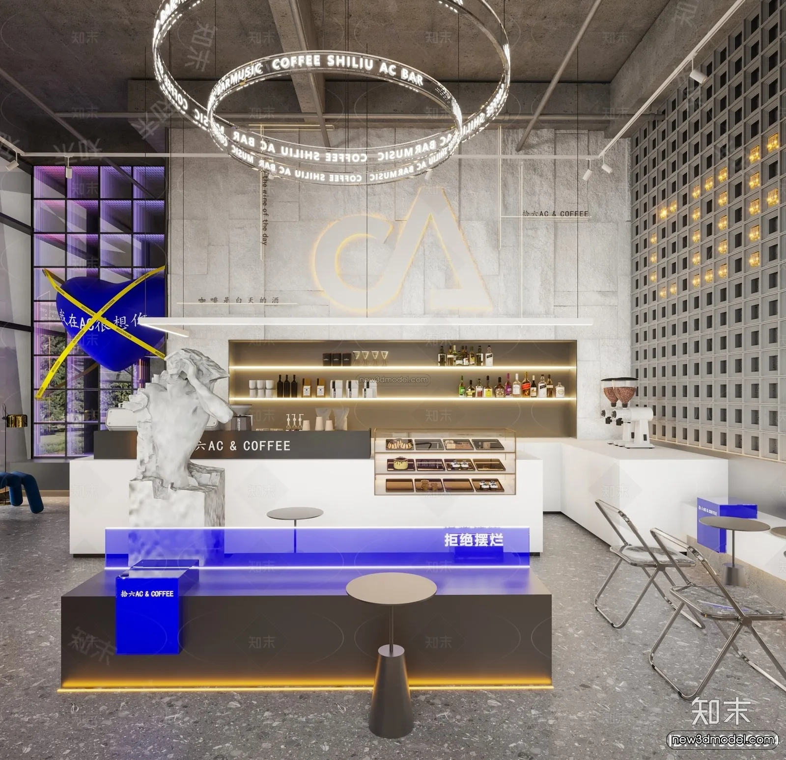 Modern Style Interior 3D Blocks and 3D Models – Coffee Shop 3D Scene – 813 – CORONA