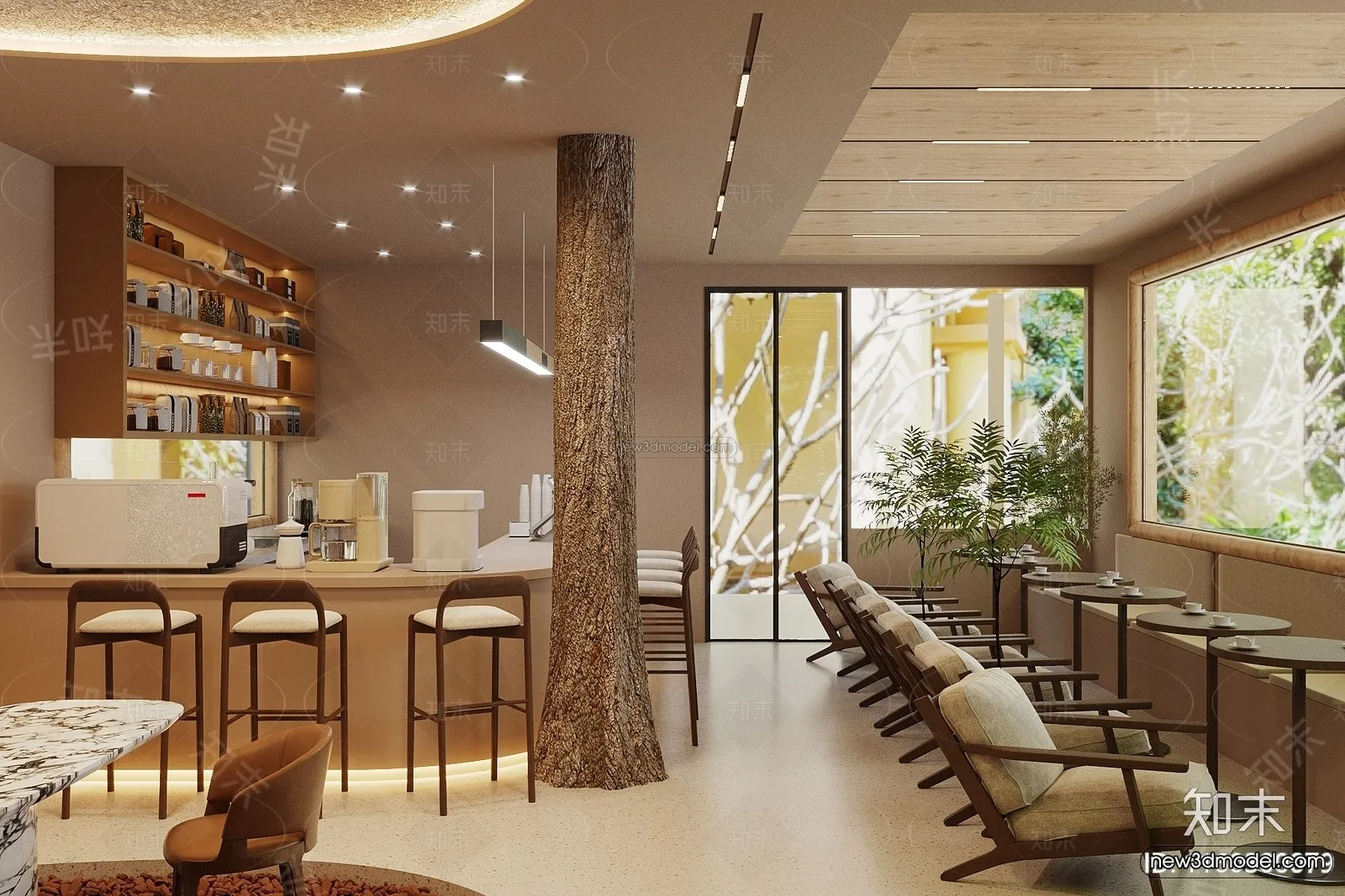 Modern Style Interior 3D Blocks and 3D Models – Coffee Shop 3D Scene – 815 – CORONA