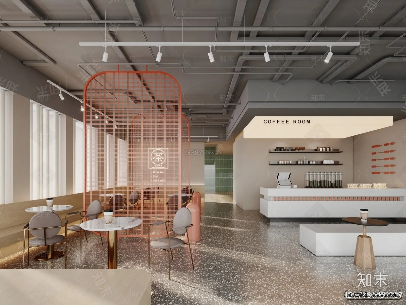 Modern Style Interior 3D Blocks and 3D Models – Coffee Shop 3D Scene – 821 – CORONA