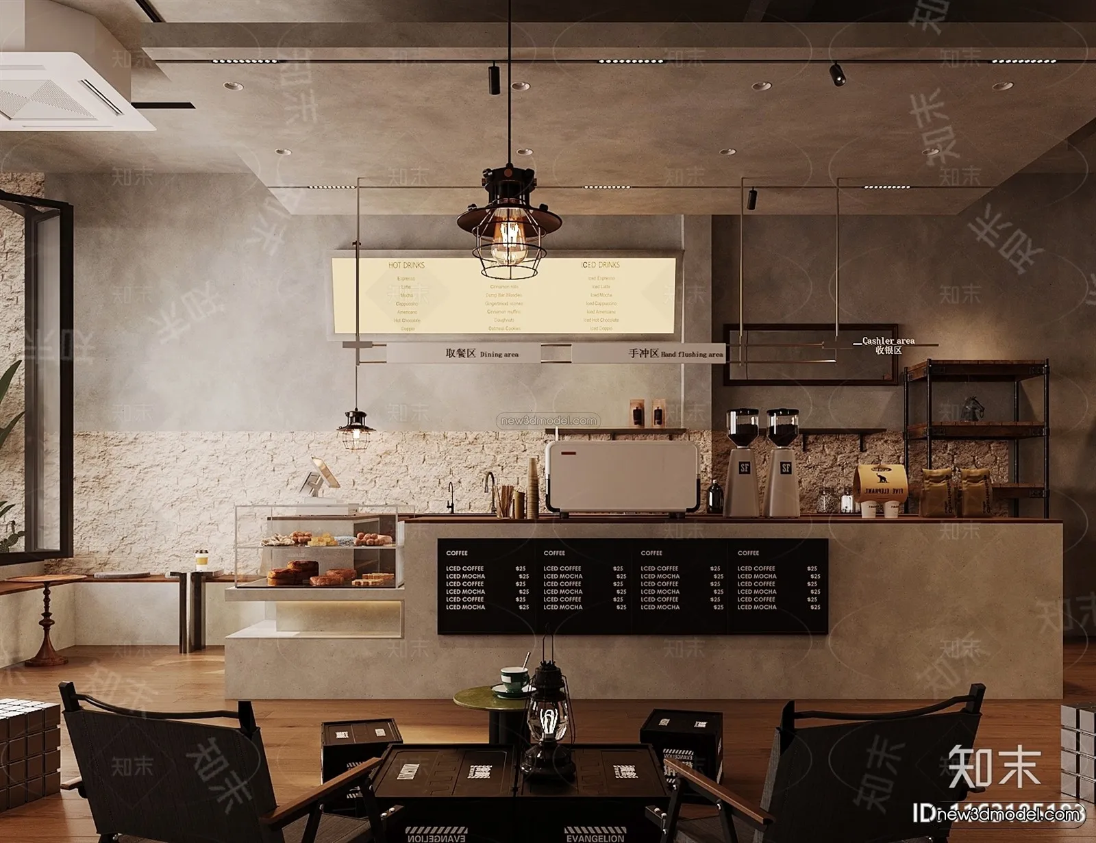 Modern Style Interior 3D Blocks and 3D Models – Coffee Shop 3D Scene – 837 – CORONA