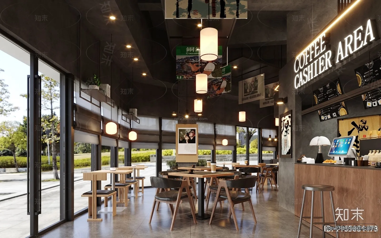 Modern Style Interior 3D Blocks and 3D Models – Coffee Shop 3D Scene – 876 – CORONA
