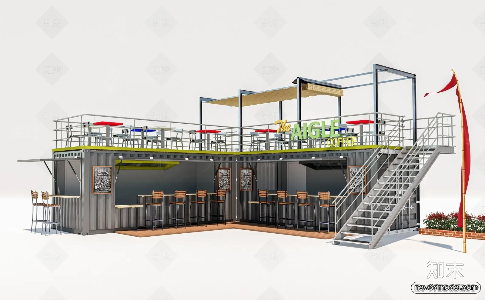 Modern Style Interior 3D Blocks and 3D Models – Container Coffee Shop 3D Scene – 885 – CORONA