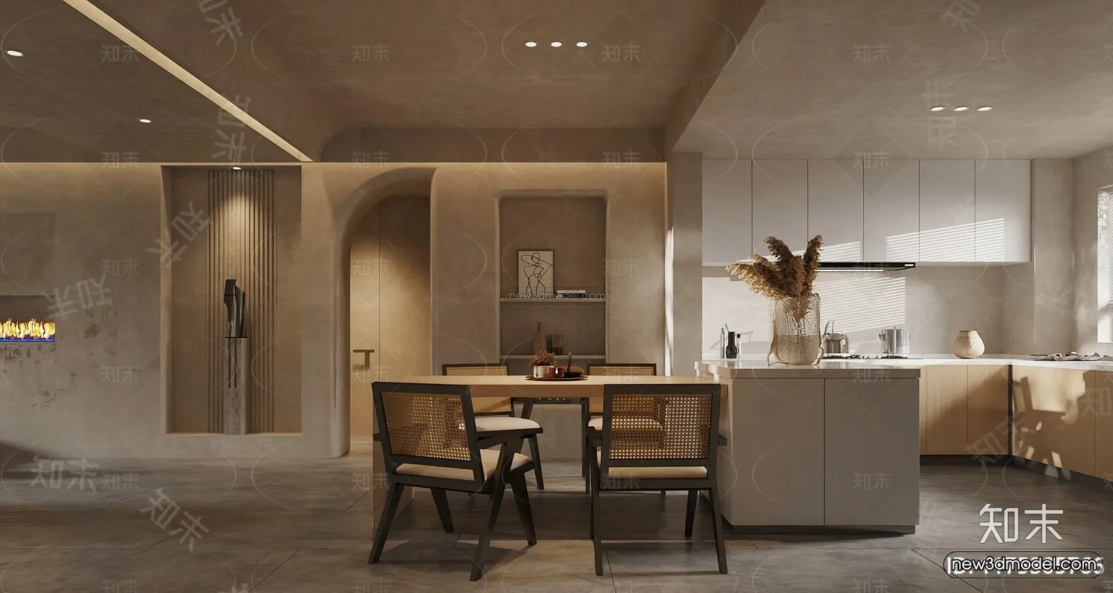 Modern Style Interior 3D Blocks and 3D Models – Dining Room 3D Scene – 591 – CORONA