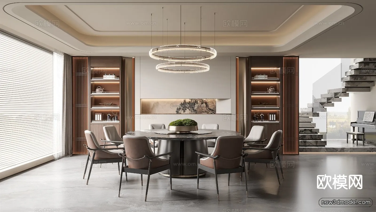 Modern Style Interior 3D Blocks and 3D Models – Dining Room 3D Scene – 593 – CORONA