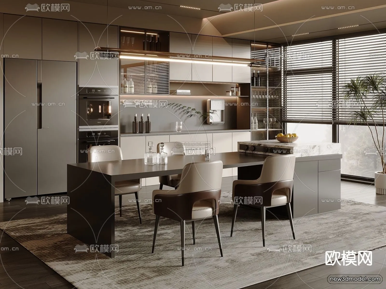 Modern Style Interior 3D Blocks and 3D Models – Dining Room 3D Scene – 598 – CORONA