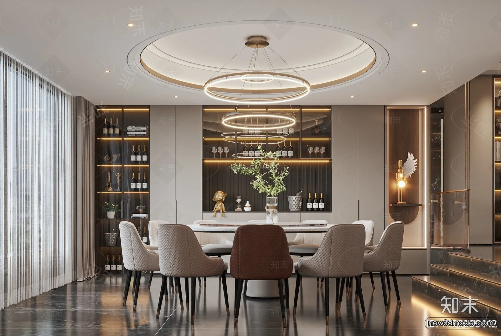 Modern Style Interior 3D Blocks and 3D Models – Dining Room 3D Scene – 599 – CORONA