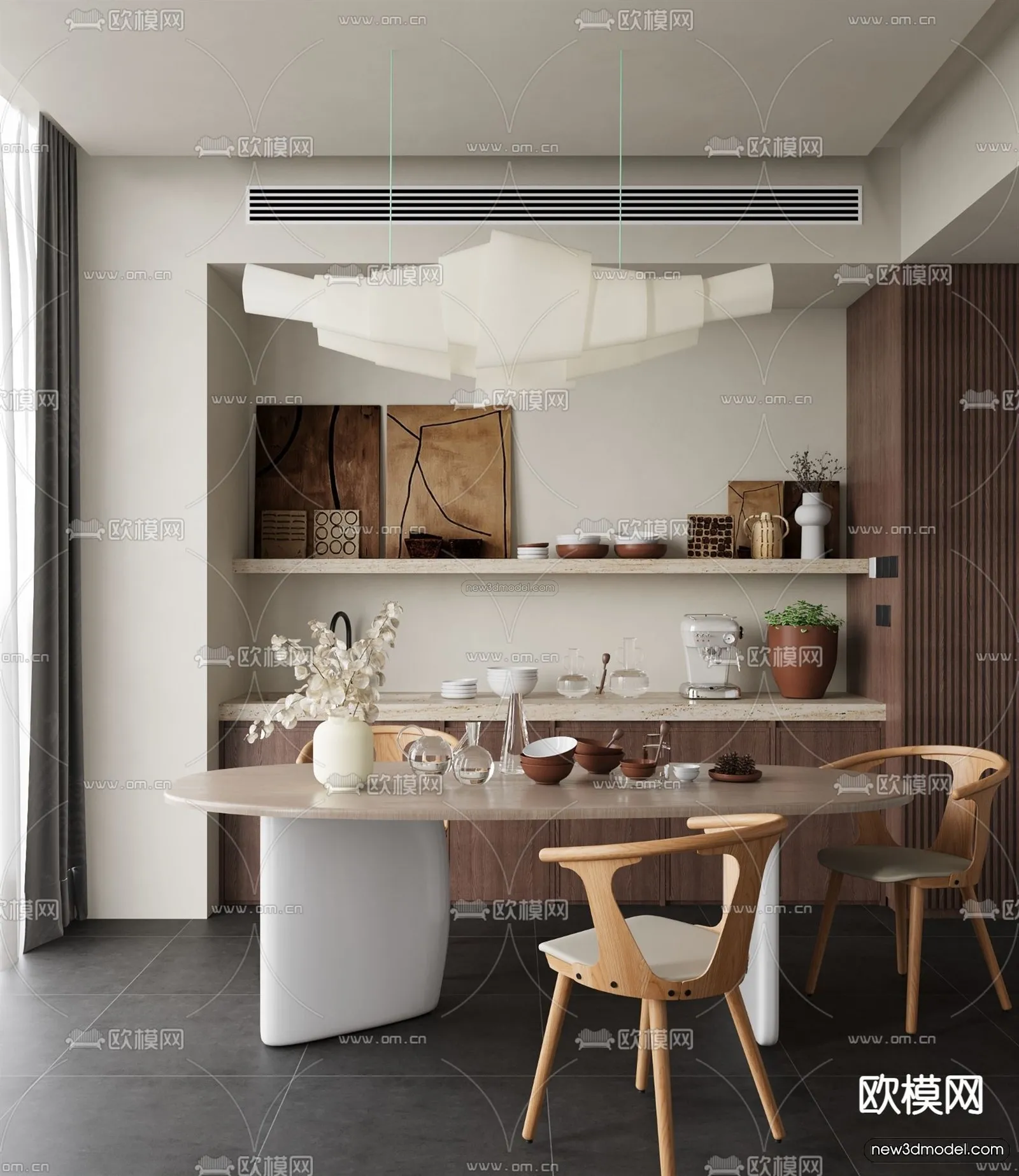Modern Style Interior 3D Blocks and 3D Models – Dining Room 3D Scene – 601 – CORONA