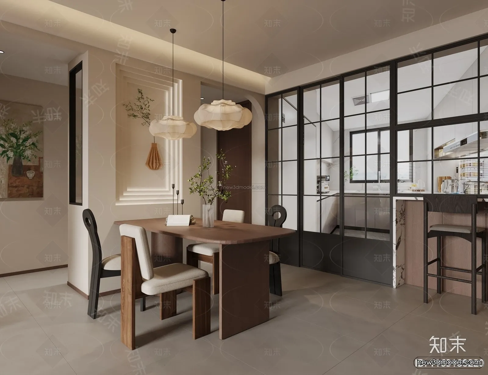 Modern Style Interior 3D Blocks and 3D Models – Dining Room 3D Scene – 605 – CORONA