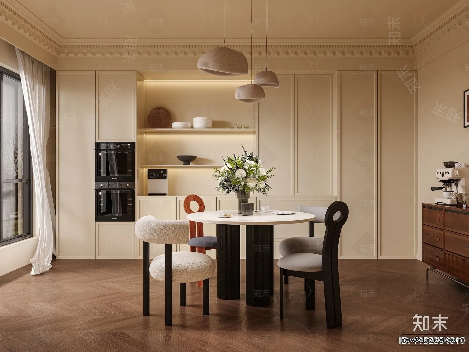 Modern Style Interior 3D Blocks and 3D Models – Dining Room 3D Scene – 606 – CORONA