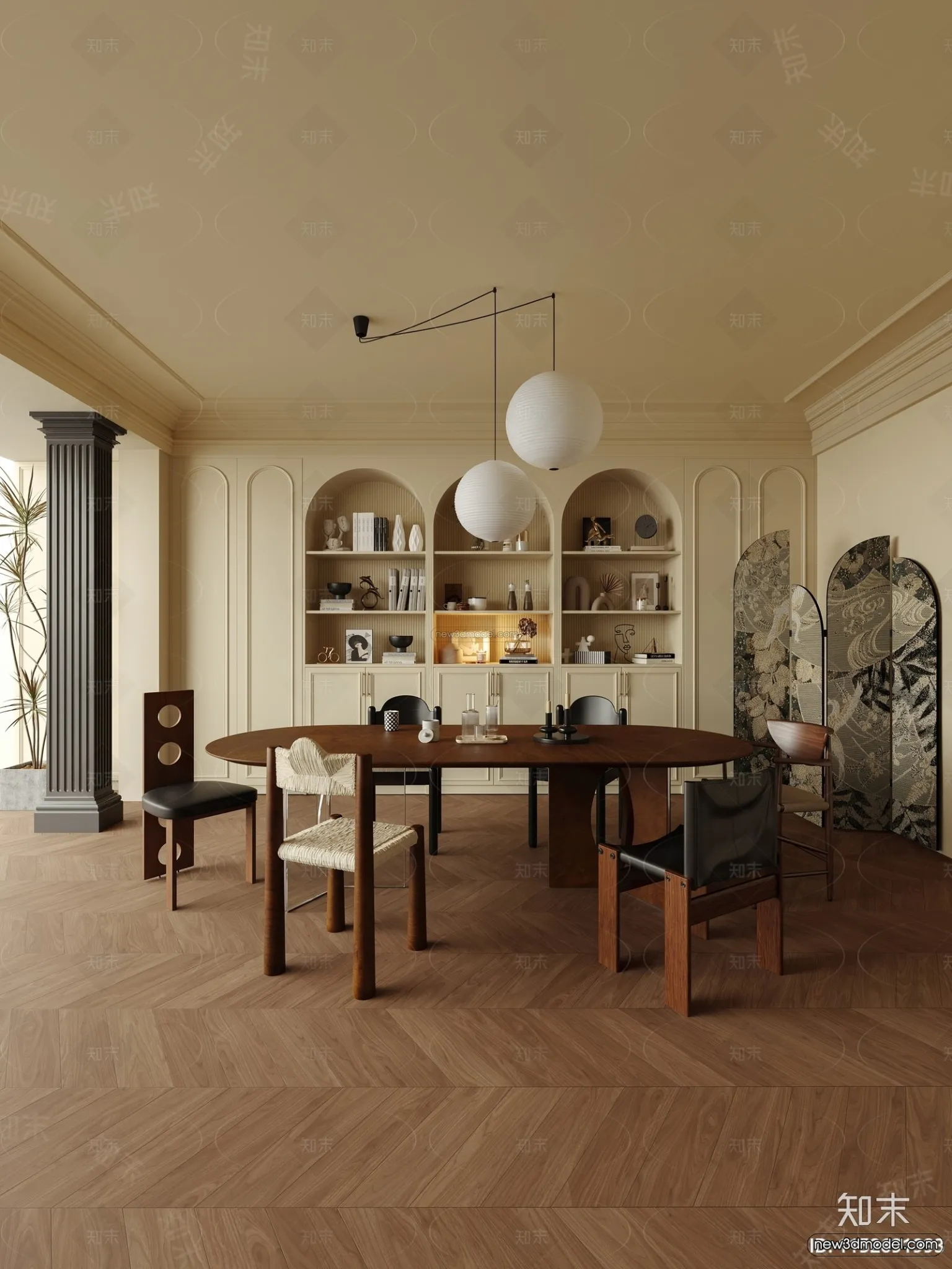 Modern Style Interior 3D Blocks and 3D Models – Dining Room 3D Scene – 608 – CORONA