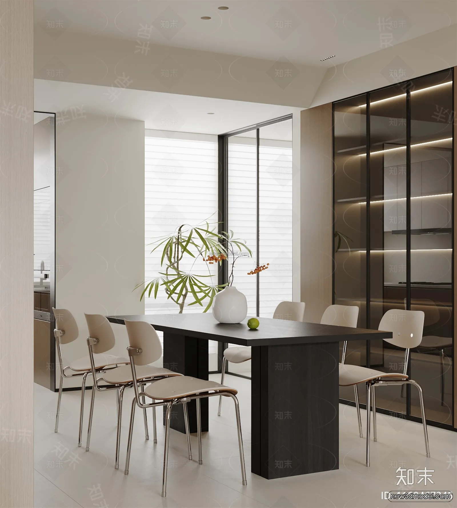 Modern Style Interior 3D Blocks and 3D Models – Dining Room 3D Scene – 619 – CORONA