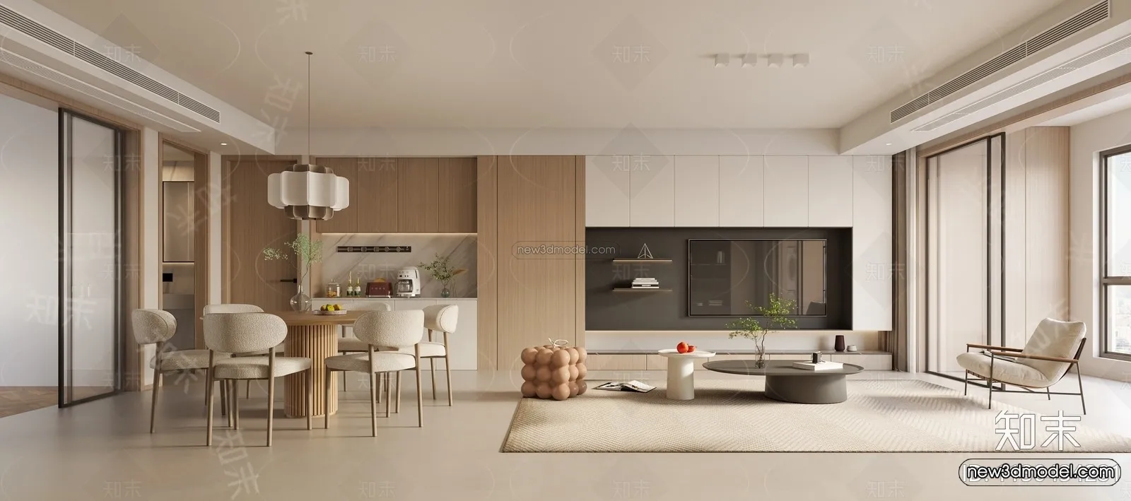 Modern Style Interior 3D Blocks and 3D Models – Living Room 3D Scene – 003 – CORONA