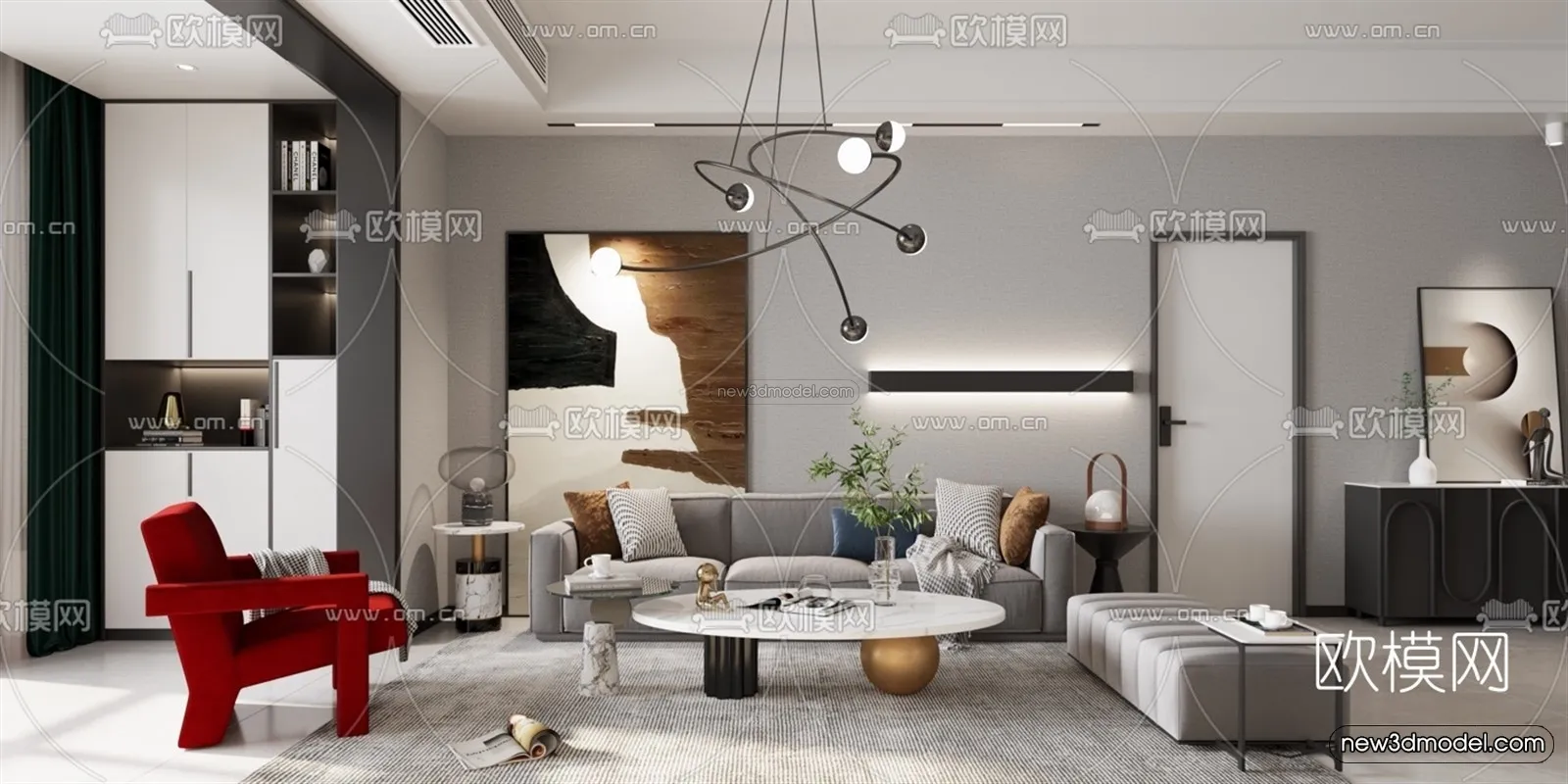 Modern Style Interior 3D Blocks and 3D Models – Living Room 3D Scene – 033 – CORONA