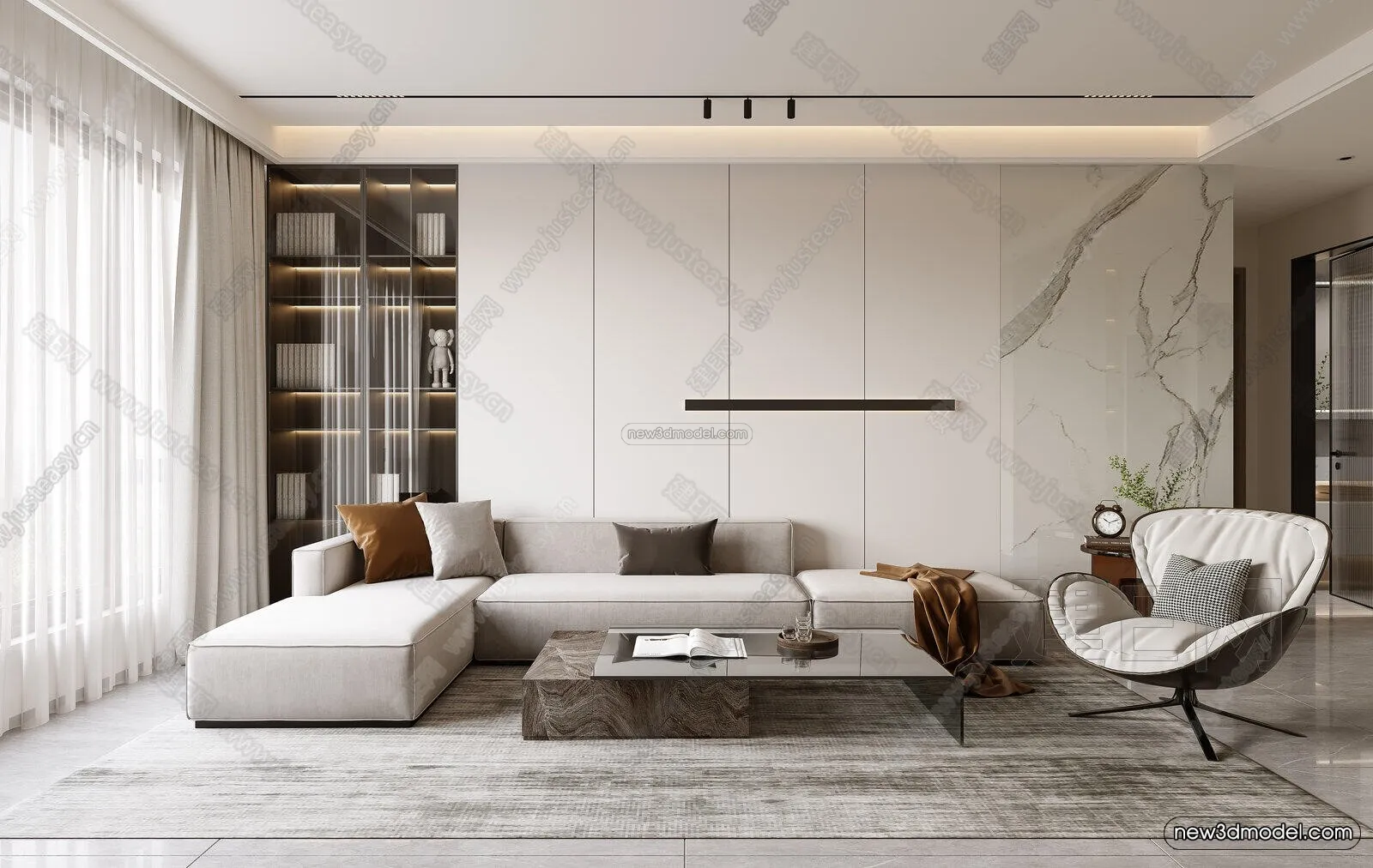 Modern Style Interior 3D Blocks and 3D Models – Living Room 3D Scene – 039 – CORONA