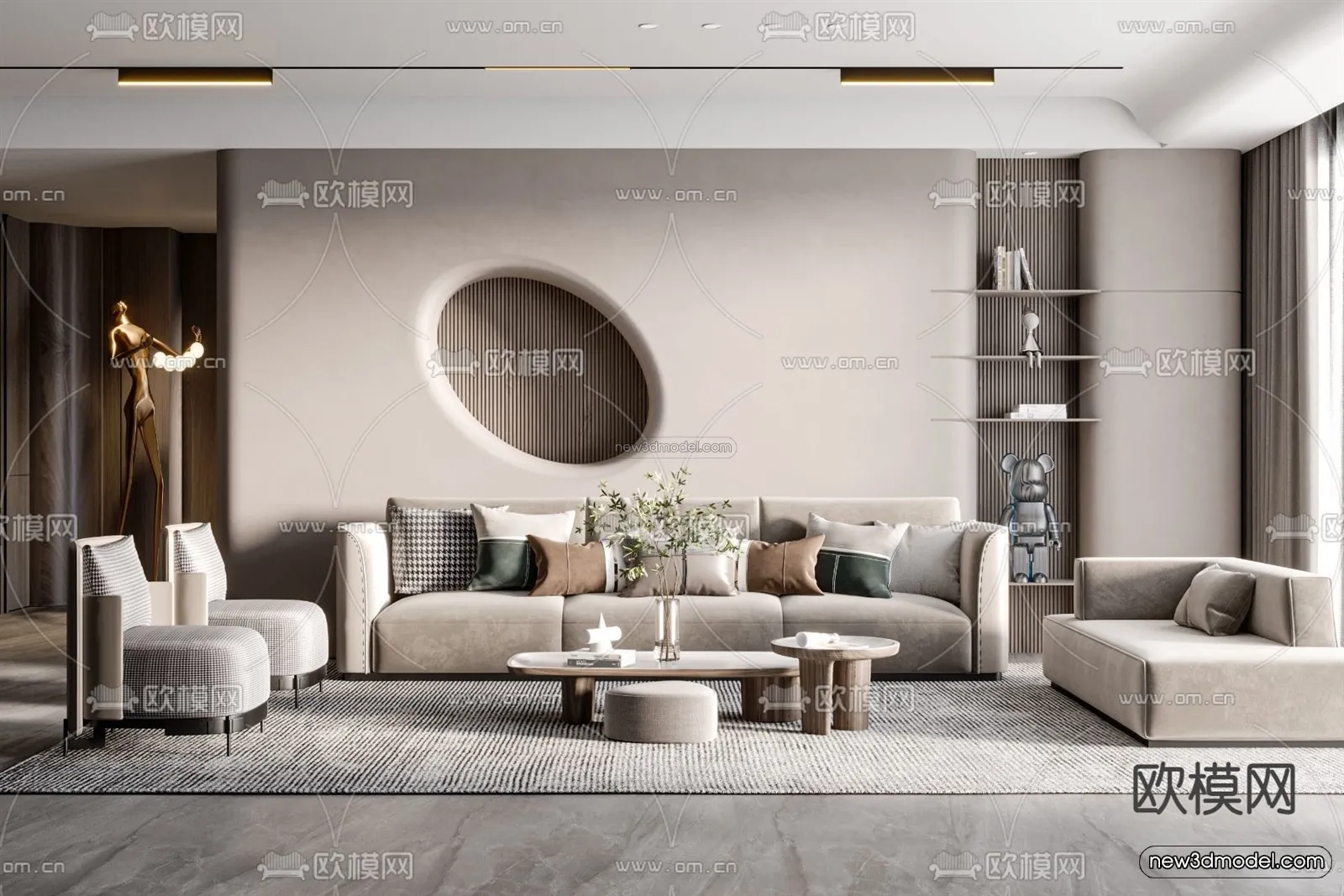 Modern Style Interior 3D Blocks and 3D Models – Living Room 3D Scene – 041 – CORONA