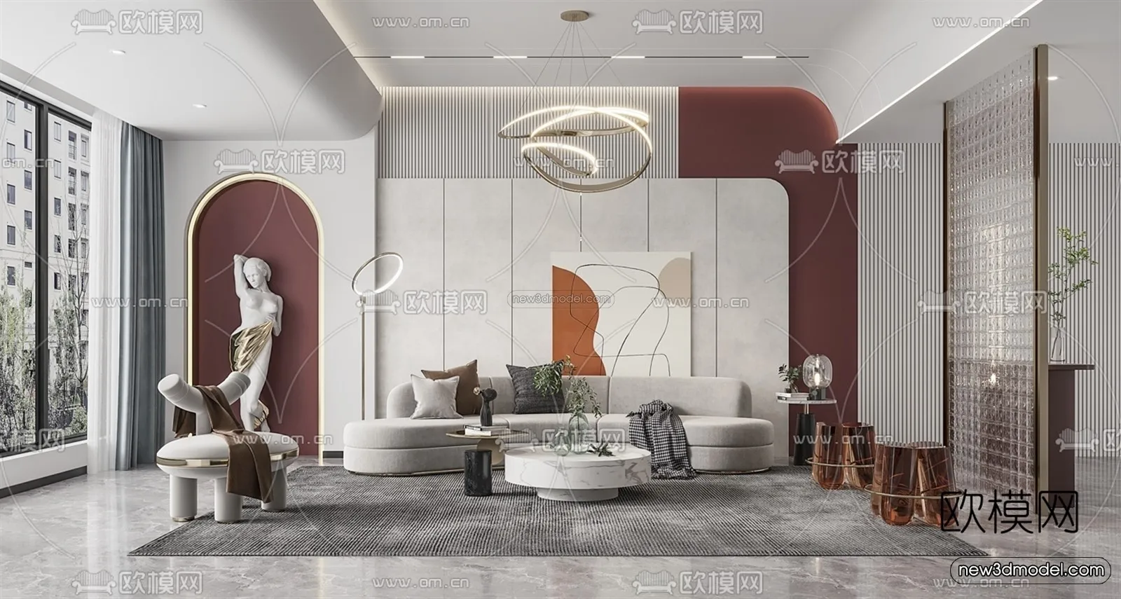 Modern Style Interior 3D Blocks and 3D Models – Living Room 3D Scene – 043 – CORONA