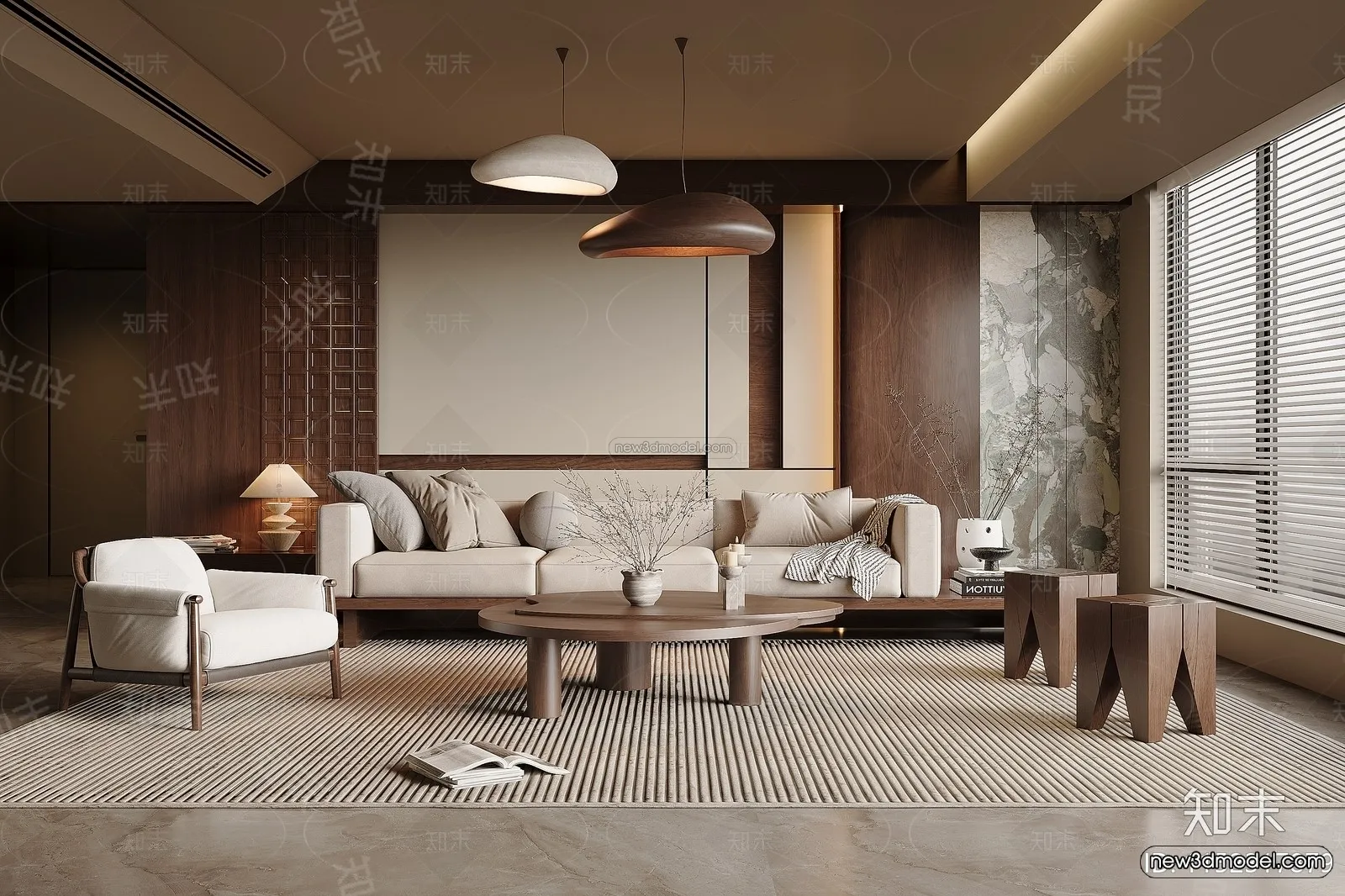 Modern Style Interior 3D Blocks and 3D Models – Living Room 3D Scene – 073 – CORONA