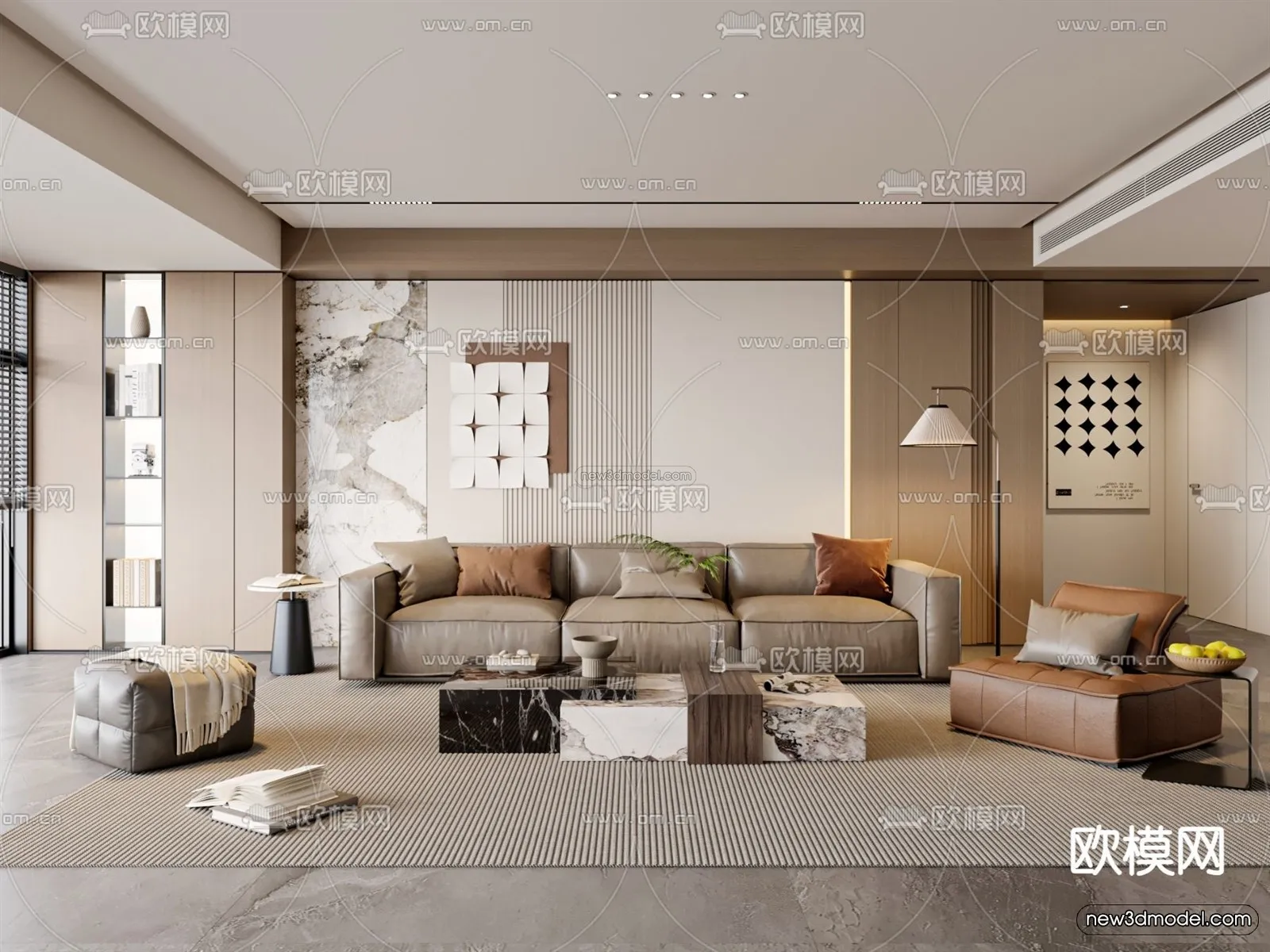 Modern Style Interior 3D Blocks and 3D Models – Living Room 3D Scene – 086 – CORONA