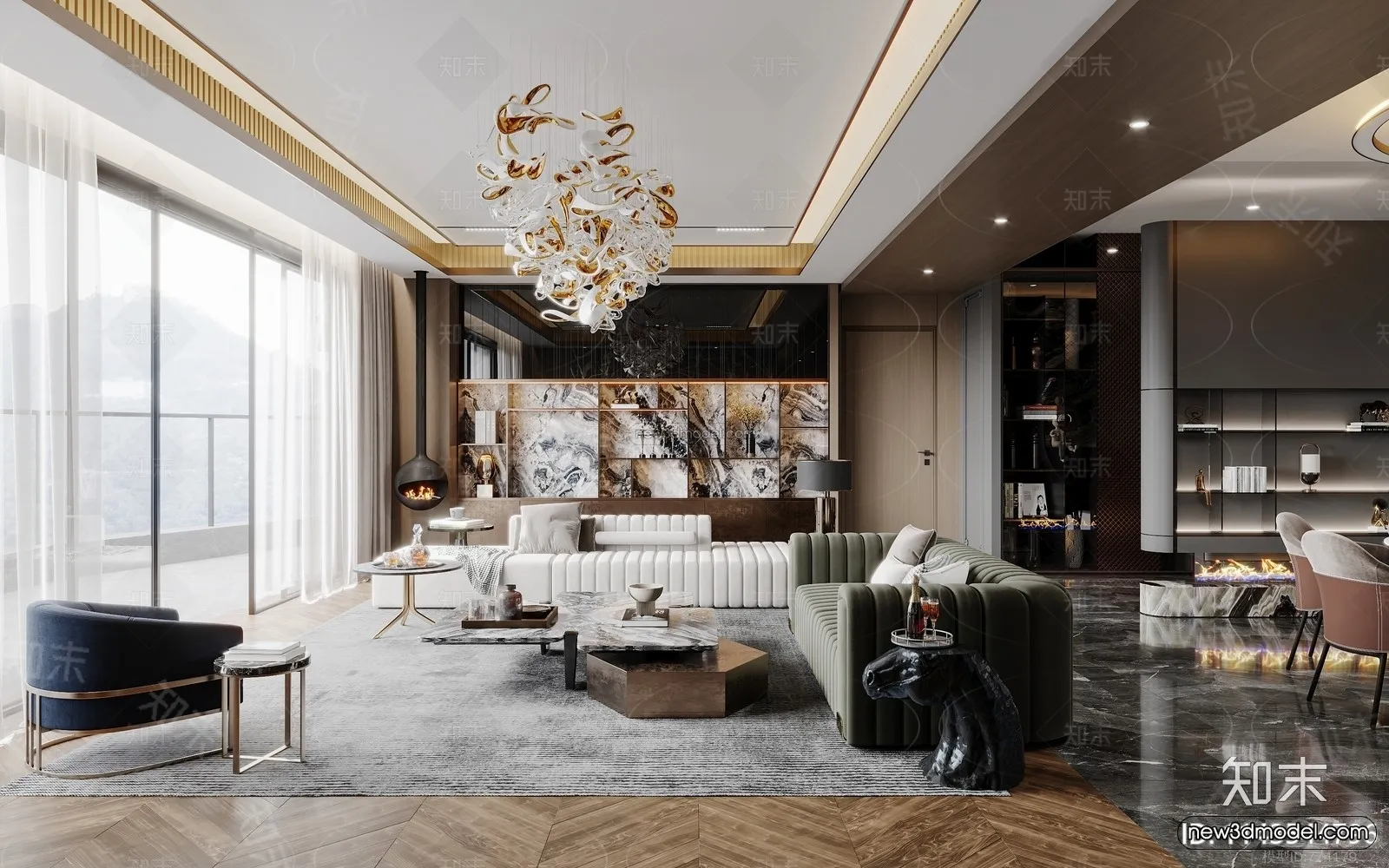 Modern Style Interior 3D Blocks and 3D Models – Living Room 3D Scene – 131 – CORONA