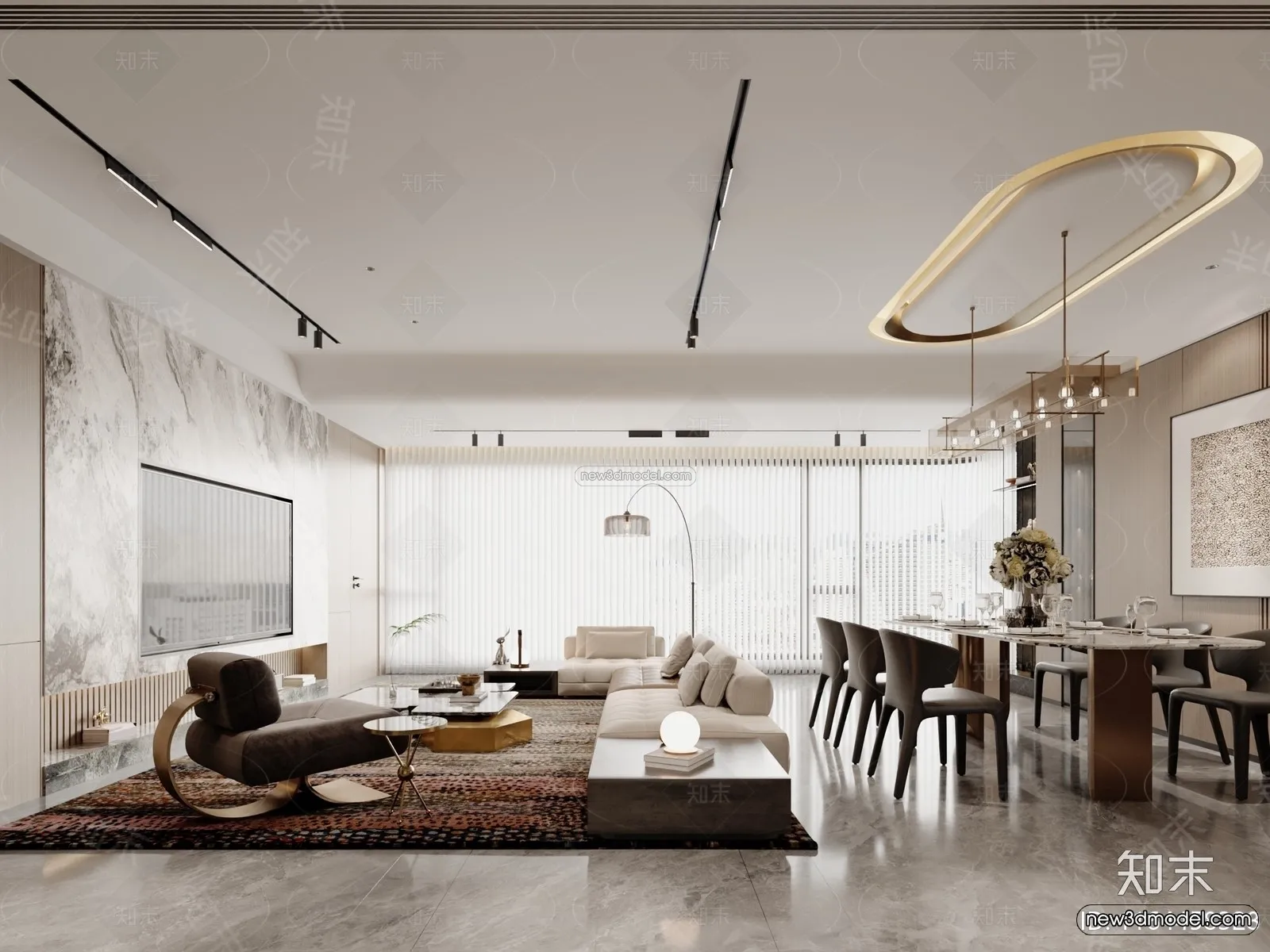 Modern Style Interior 3D Blocks and 3D Models – Living Room 3D Scene – 133 – CORONA