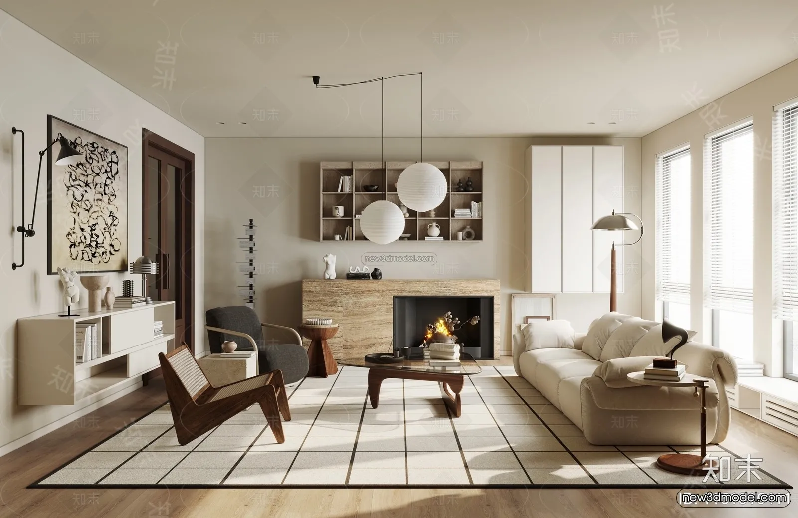 Modern Style Interior 3D Blocks and 3D Models – Living Room 3D Scene – 166 – CORONA