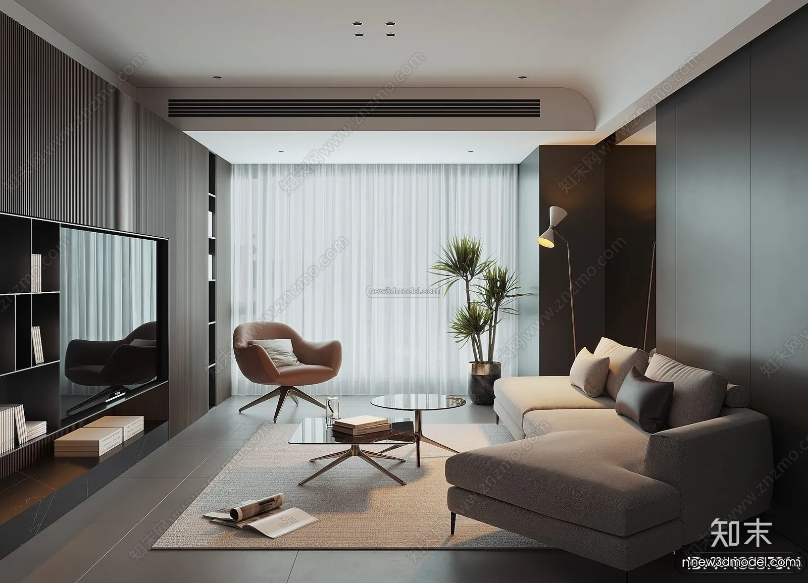 Modern Style Interior 3D Blocks and 3D Models – Living Room 3D Scene – 215 – CORONA