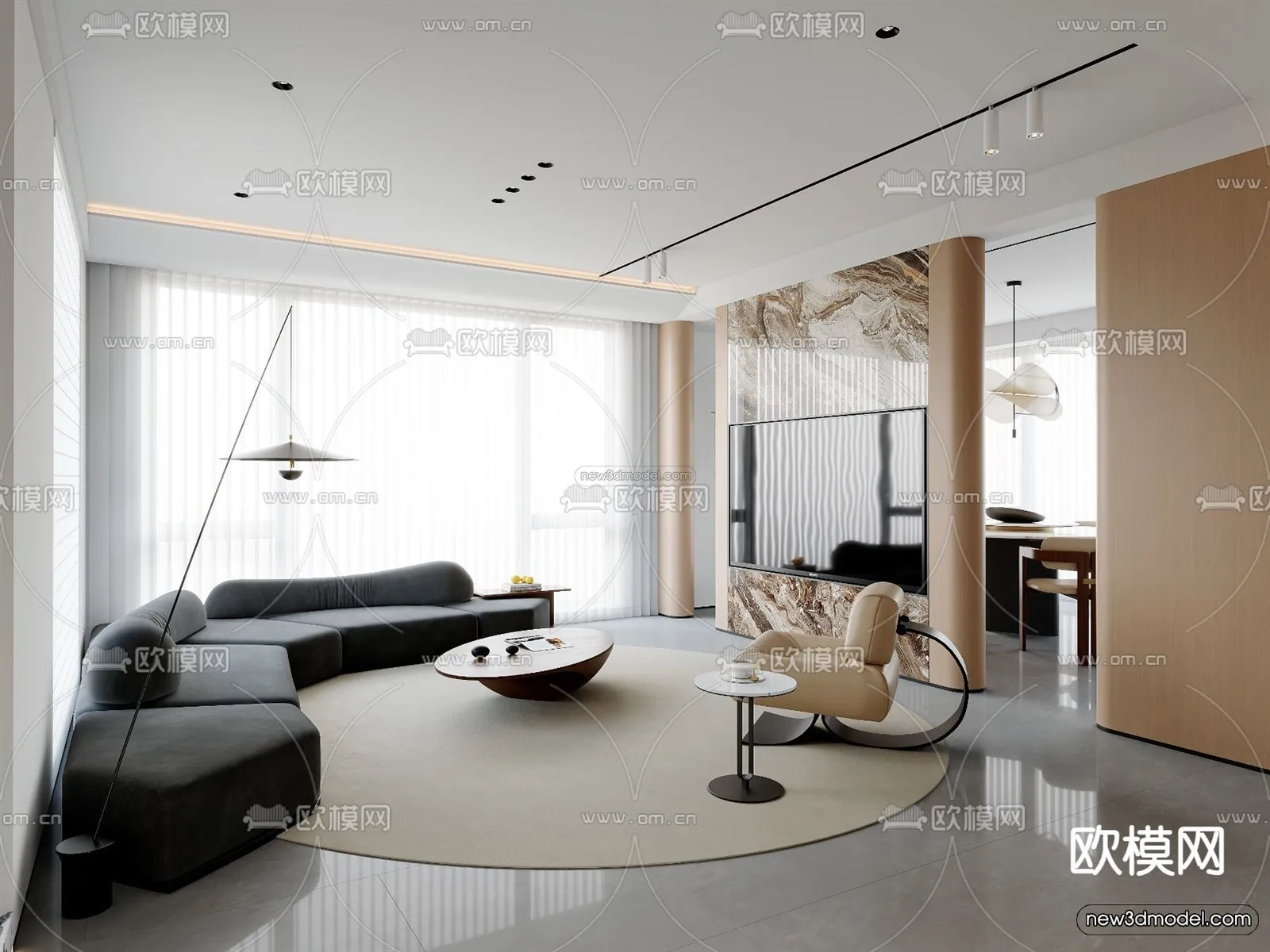 Modern Style Interior 3D Blocks and 3D Models – Living Room 3D Scene – 232 – CORONA
