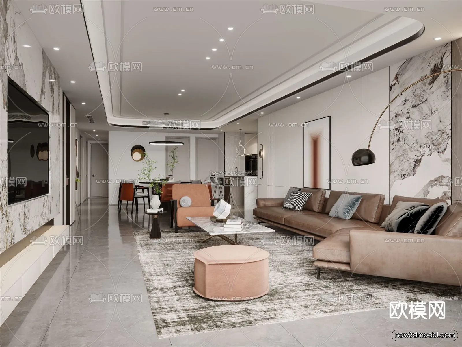Modern Style Interior 3D Blocks and 3D Models – Living Room 3D Scene – 293 – CORONA