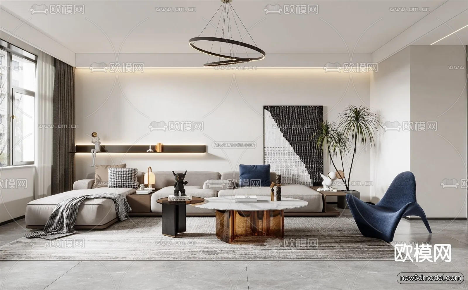 Modern Style Interior 3D Blocks and 3D Models – Living Room 3D Scene – 302 – CORONA