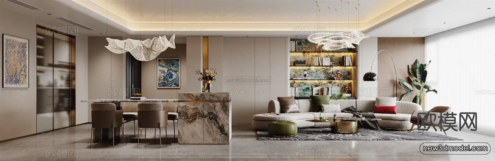 Modern Style Interior 3D Blocks and 3D Models – Living Room 3D Scene – 322 – CORONA