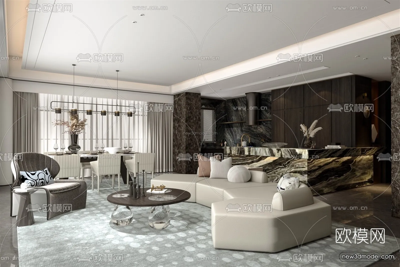 Modern Style Interior 3D Blocks and 3D Models – Living Room 3D Scene – 325 – CORONA